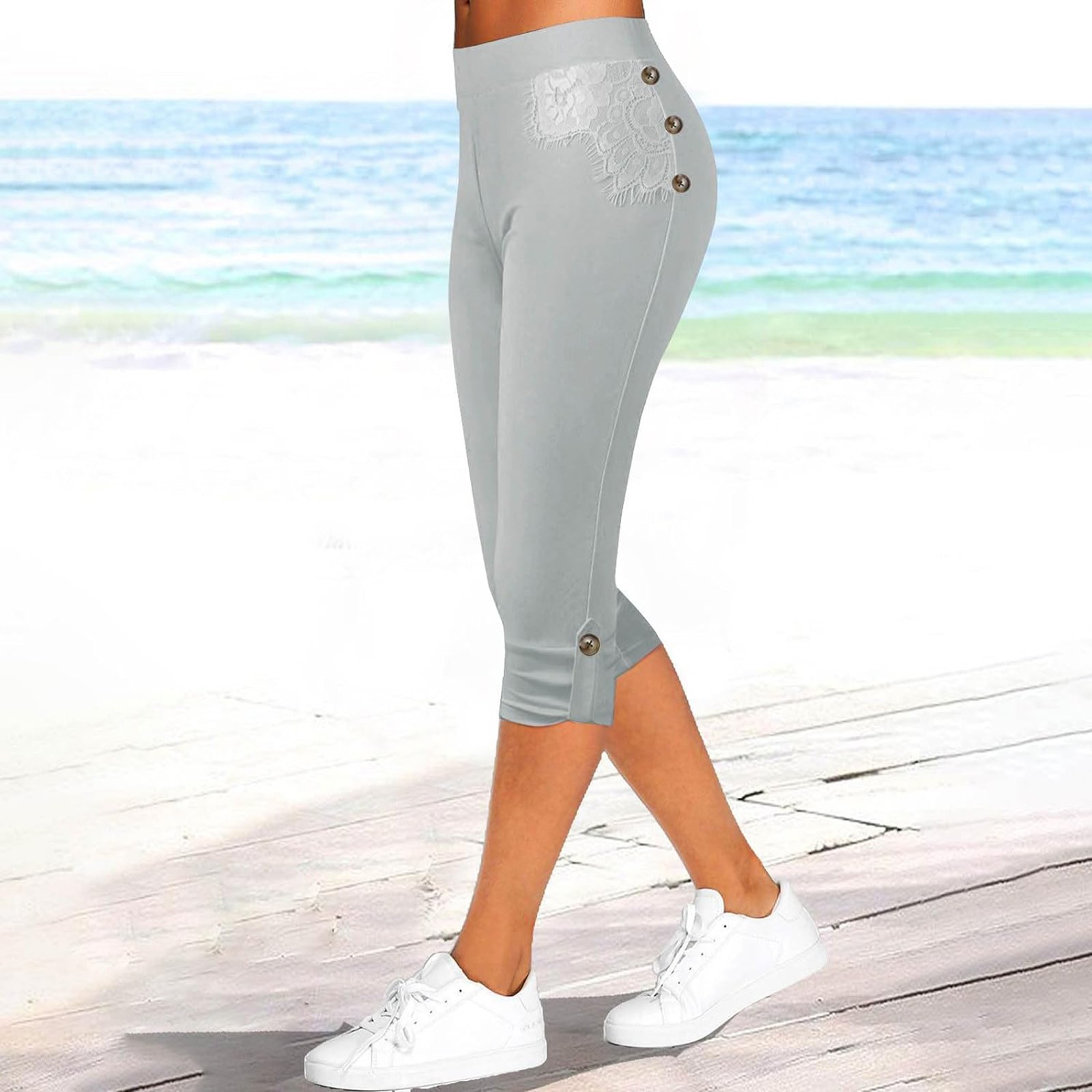 thumbnail image 2 of Leggings capri de cintura alta para mujer: pantalones de yoga elásticos, corte ajustado, capris deportivos con cintura elástica., 2 of 6